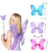 Kit Accesorios Disfraz Mariposa Alas Diadema Varita Niñas Colores